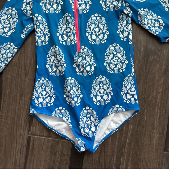 Boden Girls Sun Safe Raglan Sleeve Swimsuit Floral Birds Sz 13-14 Yrs - Picture 2 of 6